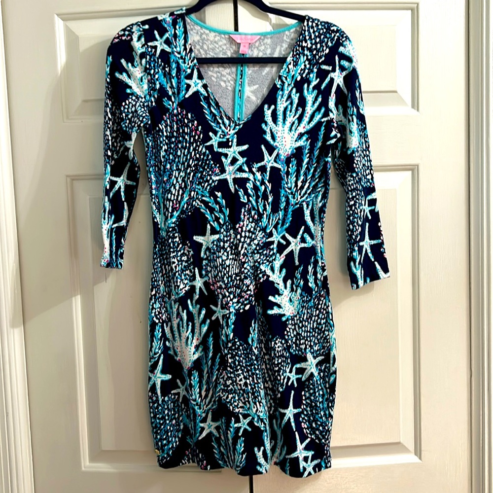 Lilly Pulitzer blue starfish, long sleeve dress